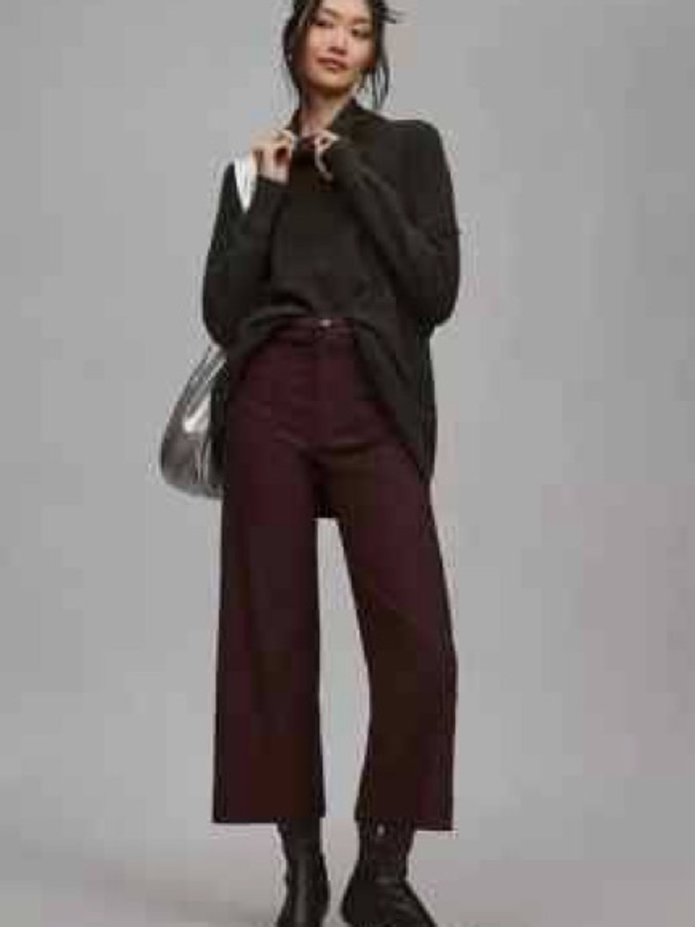 Maeve Anthropologie The Colette Cropped Wide-Leg Pants Maroon Plum 27P Petite